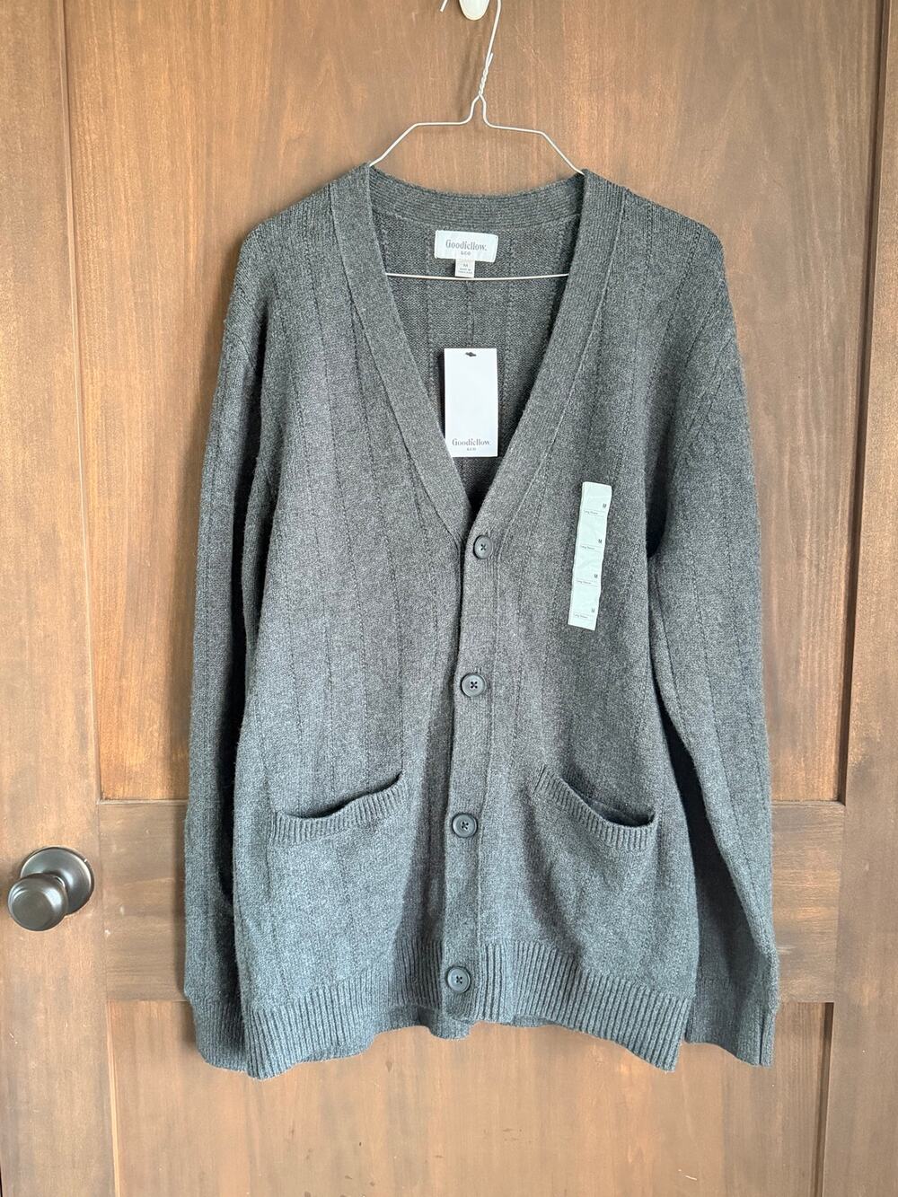 Goodfellow & Co Men’s Medium Charcoal Gray Cardigan Sweater Front Pockets NWT